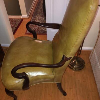 Leather Armchair with Wood Arms