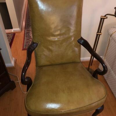 Leather Armchair with Wood Arms