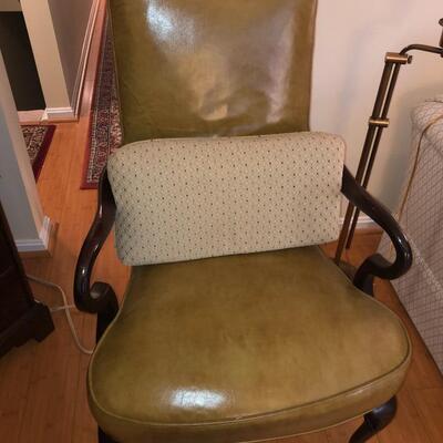 Leather Armchair with Wood Arms
