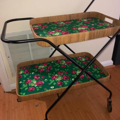 Rolling Drink Trolley, Floral and Wicker