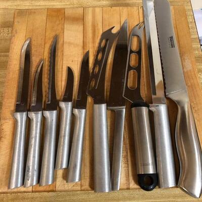Cutting Board and Metal Handle Knives Lot
