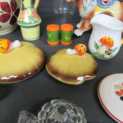 Large Lot of Orphins, Quimper Cruet, Mushroom Covers and Creamer, Fry Glass Cover, More