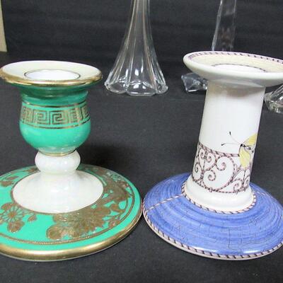 Nice Lot of Vintage Candle Holders, Limoges, Noritake, Wedgwood Sarah's Garden, Clear Glass