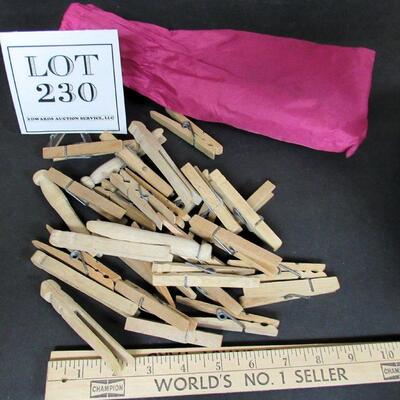 Vintage Clothespins In Pouch