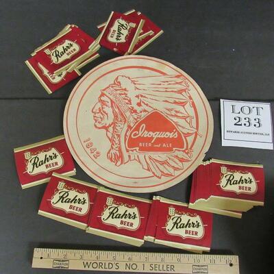 Old Iroquois Beer Tray Liner and Tons of Original Old Rahr's Beer Labels 50+