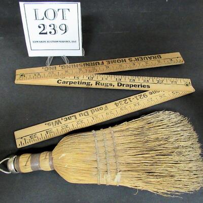 Antique Wisk Broom and Fond du Lac, WI Advertising ruler, Brauer's Home Furnishing