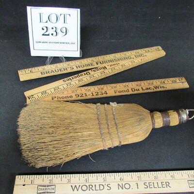 Antique Wisk Broom and Fond du Lac, WI Advertising ruler, Brauer's Home Furnishing