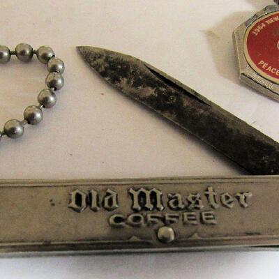 Lot of Vintage Smalls, Old Masters Coffee Jack Knife, NY World's Fair Key Ring, More