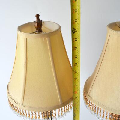2 Table Lamps with Gold Beaded Shade and Bronze Colored Base