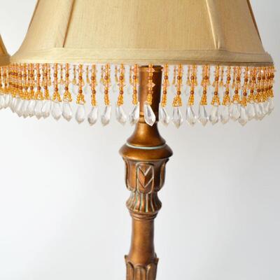 2 Table Lamps with Gold Beaded Shade and Bronze Colored Base