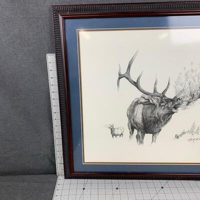 #25 Brett McEachern Framed Elk Drawing