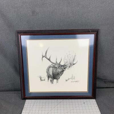 #25 Brett McEachern Framed Elk Drawing