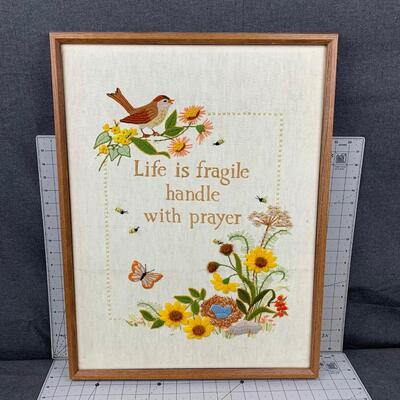 #27 Handle With Prayer Framed Embroidery