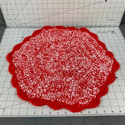 #32 Red/White Crocheted Cat Blanket