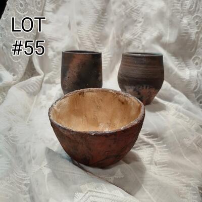 Handmade Ceramic Bowl and 2 Cups
