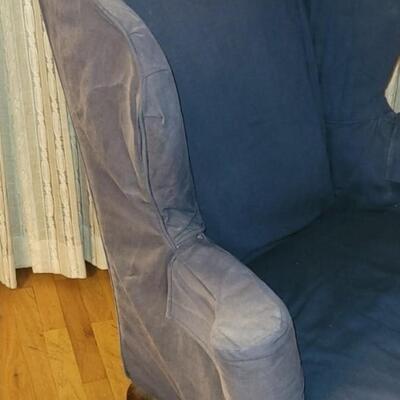 Lot 93: Vintage Queen Anne Chair with Dark Blue Cover