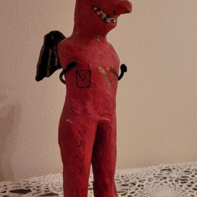 Lot 117: Vintage Mexican Folk Art- Paper Mache Devil & Wood Pull Toy Pig