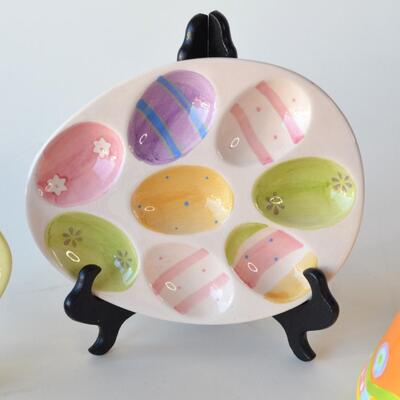 Spring / Easter Decor Lot of 3 - Colored Easter Egg Plate, Candy Dish and Jar Candle Shade