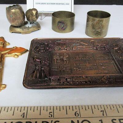 Mixed Lot of Metal Decorative Items, Nice Copper Tray, Brass Napkin Ring and Toothpicks