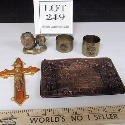 Mixed Lot of Metal Decorative Items, Nice Copper Tray, Brass Napkin Ring and Toothpicks