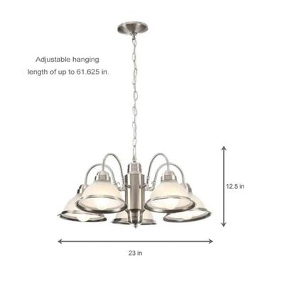 Hampton Bay 5-Light Chandelier - Brushed Nickel - Frosted Ribbed Glass Shades