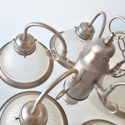 Hampton Bay 5-Light Chandelier - Brushed Nickel - Frosted Ribbed Glass Shades