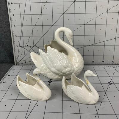 #50 Three Porcelain Swan Figures