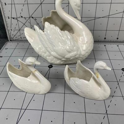 #50 Three Porcelain Swan Figures