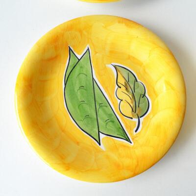 Set of 4 Decorative Plates - Ceramic - Yellow with Watercolor Vegetables