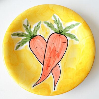 Set of 4 Decorative Plates - Ceramic - Yellow with Watercolor Vegetables