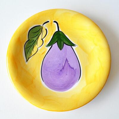 Set of 4 Decorative Plates - Ceramic - Yellow with Watercolor Vegetables