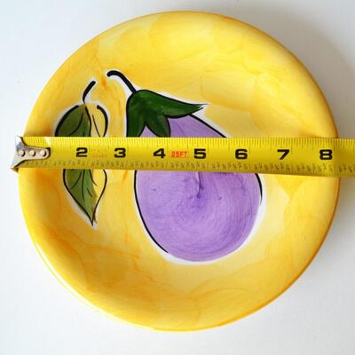 Set of 4 Decorative Plates - Ceramic - Yellow with Watercolor Vegetables