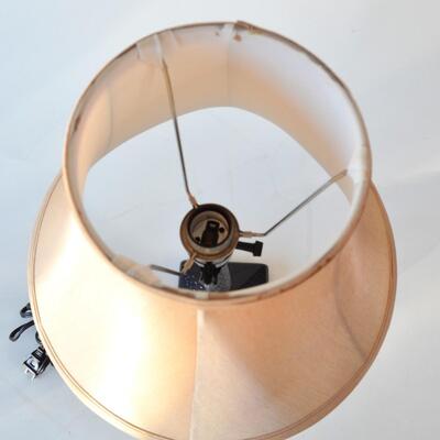 Table Lamp Dark Brown Textured Dempled Metal Base with Tan Shade