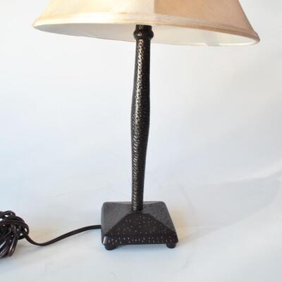 Table Lamp Dark Brown Textured Dempled Metal Base with Tan Shade