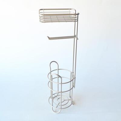 Toilet Paper Storage Floor Stand - Satin Silver Metal 23" Tall