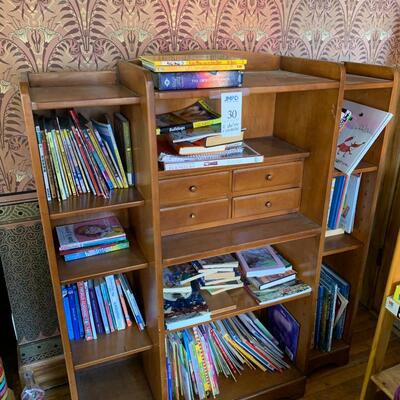 Vintage Bookcase with 4 Drawers.  Included Children's Books