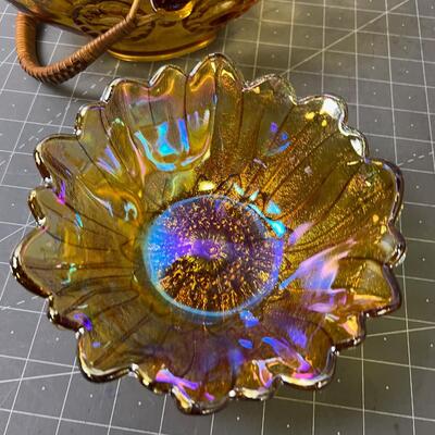 Amber Glass 3 Bowls and a basket
