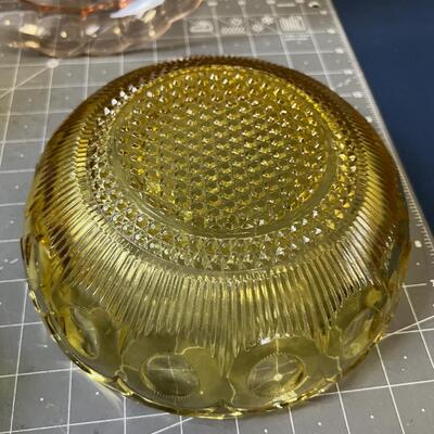 Amber Glass 3 Bowls and a basket