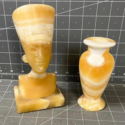 Marble Egyptian Bust and Urn 