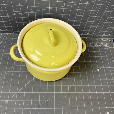 Yellow Enamel Pot with Lid