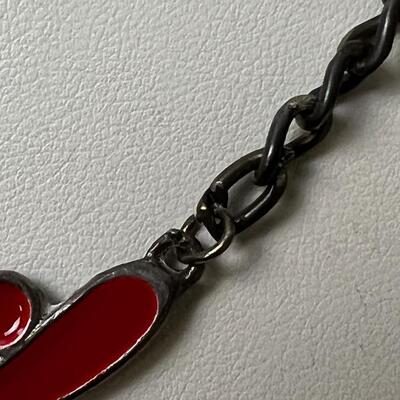 Red Enamel Heart Silver Chain Choker 
