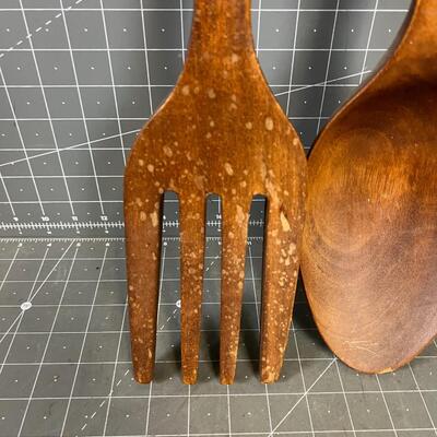 Tiki Spoon and Fork Giant Carved