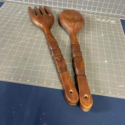 Tiki Spoon and Fork Giant Carved