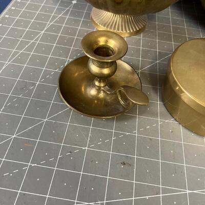 Brass Items (5) Bowl, Dish, Candle Holder 