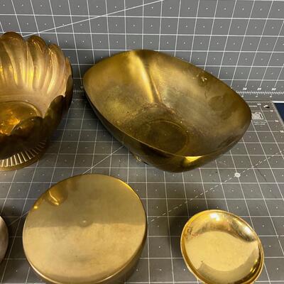 Brass Items (5) Bowl, Dish, Candle Holder 