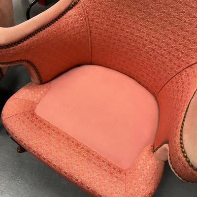2 Pink Wing Back Rolled Arm 1940's chair