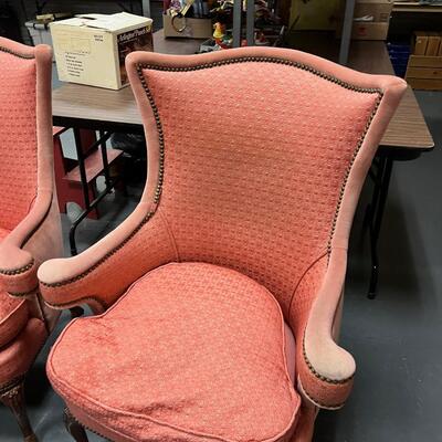 2 Pink Wing Back Rolled Arm 1940's chair