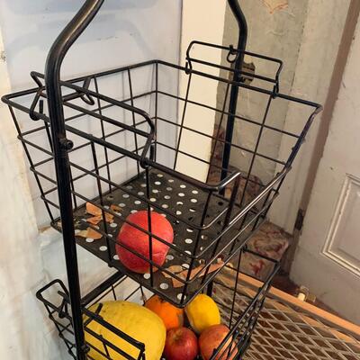Antique Wall Phone, Wire Baskets and Onion Bucket