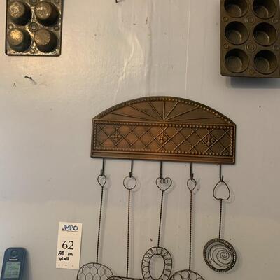 Vintage Muffin Tins, Wall Mounted Hooks with Wired Art