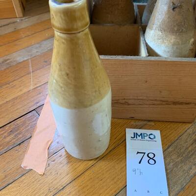 4 Antique J. Macintyre & Co Clay Bottles in Wood Crate with Handle